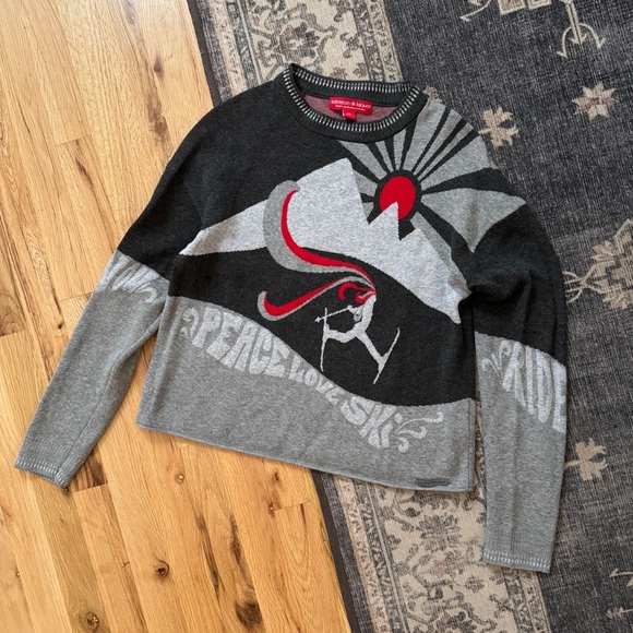 Krimson Klover Suzanne Peace Love Ski Graphic Intarsia Pullover Sweater XSmall - Picture 1 of 6